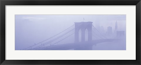 Framed Brooklyn Bridge in the fog Print