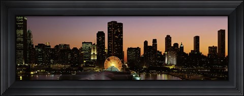 Framed Chicago skyline Lit Up at Night Print