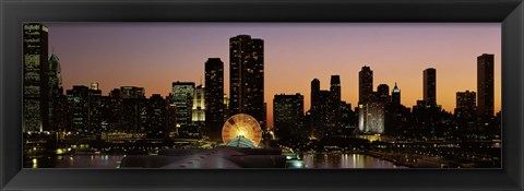 Framed Chicago skyline Lit Up at Night Print