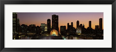Framed Chicago skyline Lit Up at Night Print