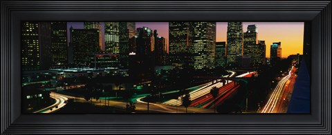Framed Harbor Freeway and buildings lit up, Los Angeles CA Print