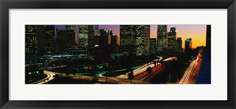 Framed Harbor Freeway and buildings lit up, Los Angeles CA Print