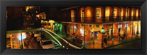 Framed Bourbon Street at night, New Orleans LA Print