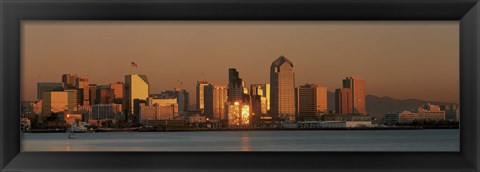 Framed San Diego Skyline at Sunset Print