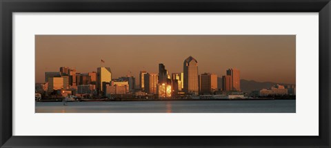 Framed San Diego Skyline at Sunset Print