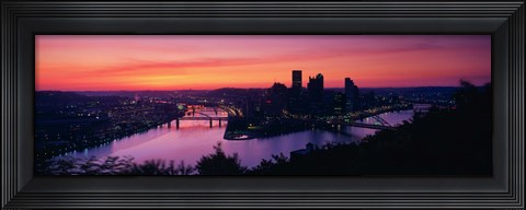 Framed Pittsburgh against a Red Sky Print