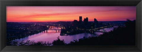 Framed Pittsburgh against a Red Sky Print