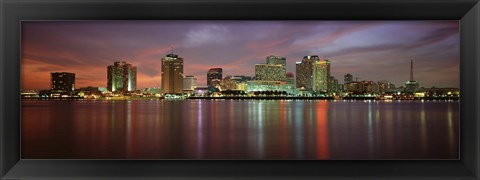 Framed Buildings lit up at the waterfront, New Orleans, Louisiana, USA Print