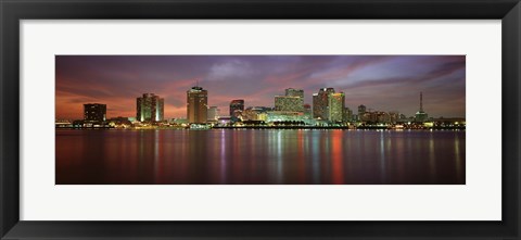 Framed Buildings lit up at the waterfront, New Orleans, Louisiana, USA Print