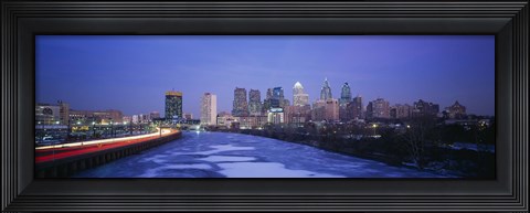 Framed Buildings lit up at night, Philadelphia, Pennsylvania, USA Print