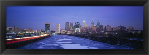 Framed Buildings lit up at night, Philadelphia, Pennsylvania, USA Print