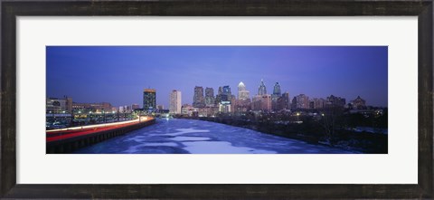 Framed Buildings lit up at night, Philadelphia, Pennsylvania, USA Print
