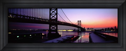 Framed Suspension bridge across a river, Ben Franklin Bridge, Philadelphia, Pennsylvania, USA Print