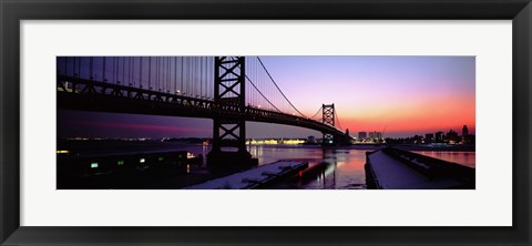 Framed Suspension bridge across a river, Ben Franklin Bridge, Philadelphia, Pennsylvania, USA Print