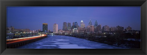 Framed Philadelphia Skyline at Night Print