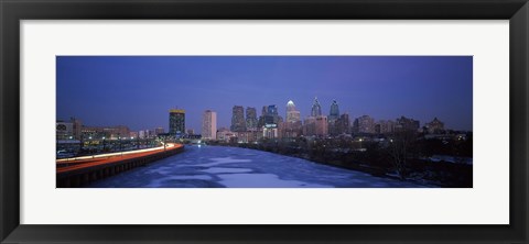 Framed Philadelphia Skyline at Night Print