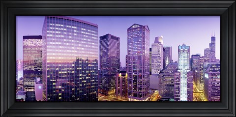 Framed Skyscrapers at night, Chicago IL Print