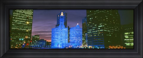 Framed Wrigley Building, Blue Lights, Chicago, Illinois, USA Print