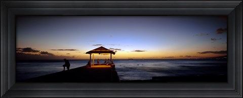 Framed Tourists on a pier, Waikiki Beach, Waikiki, Honolulu, Oahu, Hawaii, USA Print