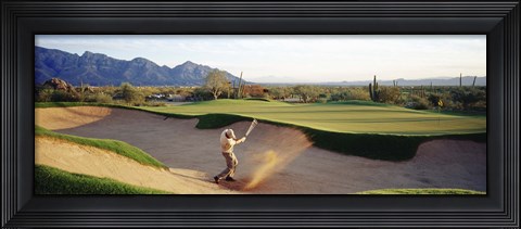 Framed Side profile of a man playing golf at a golf course, Tucson, Arizona, USA Print