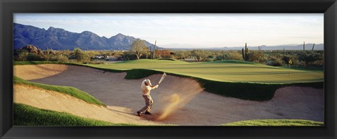 Framed Side profile of a man playing golf at a golf course, Tucson, Arizona, USA Print