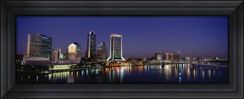 Framed Buildings Lit Up At Night, Jacksonville, Florida, USA Print