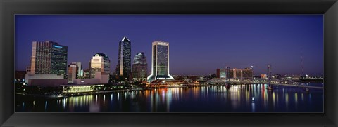 Framed Buildings Lit Up At Night, Jacksonville, Florida, USA Print