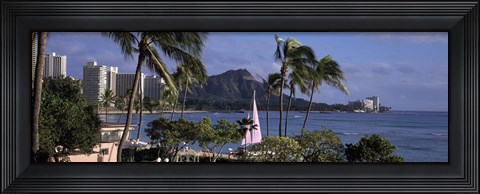 Framed Palm trees on Waikiki Beach, Oahu, Honolulu, Hawaii Print