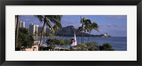 Framed Palm trees on Waikiki Beach, Oahu, Honolulu, Hawaii Print