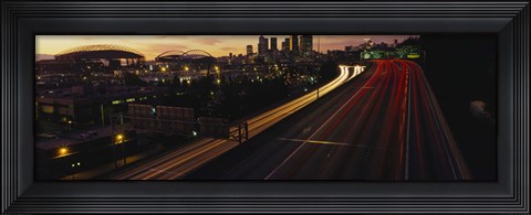 Framed Aerial view at dusk, Seattle, Washington State, USA Print