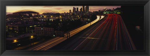 Framed Aerial view at dusk, Seattle, Washington State, USA Print