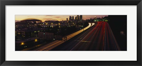 Framed Aerial view at dusk, Seattle, Washington State, USA Print