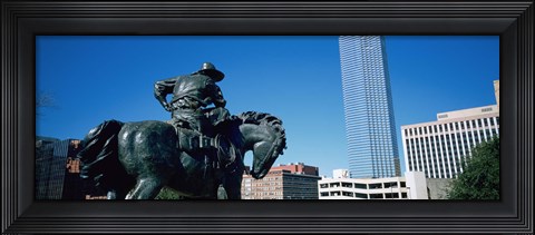 Framed Low Angle View Of A Statue In Front Of Buildings, Dallas, Texas, USA Print