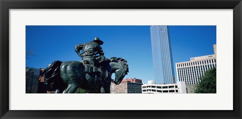 Framed Low Angle View Of A Statue In Front Of Buildings, Dallas, Texas, USA Print