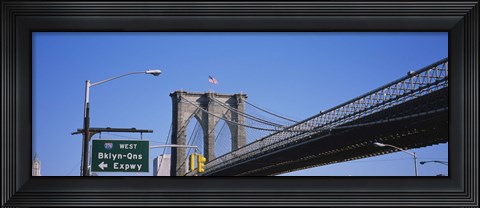 Framed Low angle view of a bridge, Brooklyn Bridge, Manhattan, New York City, New York State, USA Print