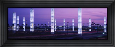 Framed Light sculptures lit up at night, LAX Airport, Los Angeles, California, USA Print