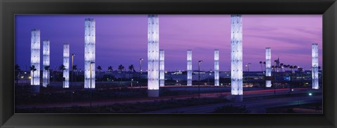 Framed Light sculptures lit up at night, LAX Airport, Los Angeles, California, USA Print