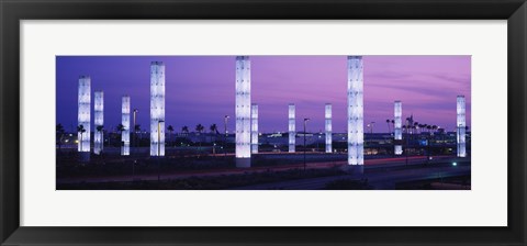 Framed Light sculptures lit up at night, LAX Airport, Los Angeles, California, USA Print