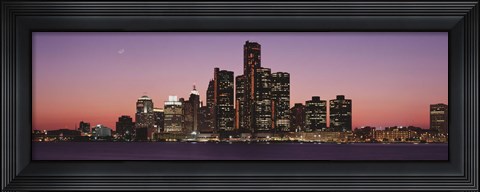 Framed Detroit at dusk, Michigan Print
