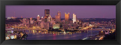 Framed Night view of Pittsburgh Print