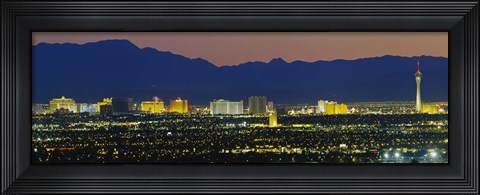 Framed Aerial View Of Buildings Lit Up At Dusk, Las Vegas, Nevada, USA Print