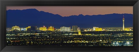 Framed Aerial View Of Buildings Lit Up At Dusk, Las Vegas, Nevada, USA Print