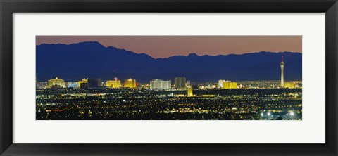 Framed Aerial View Of Buildings Lit Up At Dusk, Las Vegas, Nevada, USA Print