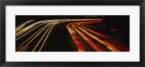 Framed High angle view of traffic on a road at night, Oakland, California, USA Print