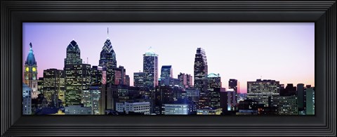 Framed Philadehphia Skyline with Pink and Purple Sky Print