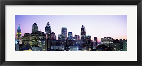 Framed Philadehphia Skyline with Pink and Purple Sky Print