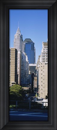 Framed Low angle view of Manhattan skyscrapers, New York City Print