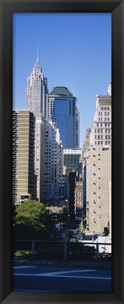 Framed Low angle view of Manhattan skyscrapers, New York City Print