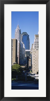 Framed Low angle view of Manhattan skyscrapers, New York City Print