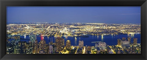 Framed Aerial View Of Buildings Lit Up At Dusk, Manhattan Print